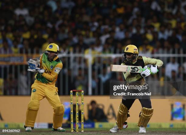 Shoaib Malik of Punjabi Legends bats during the semi final T10 match between Pakhtoons and Punjabi Legends at Sharjah Cricket Stadium on December 17,...