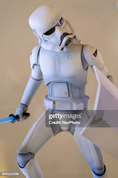 Figure is exhibited at the 'Star Wars Exhibition' at Telefonica flagship store on December 17, 2017 in Madrid, Spain