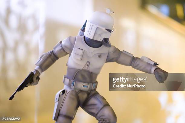 Figure is exhibited at the 'Star Wars Exhibition' at Telefonica flagship store on December 17, 2017 in Madrid, Spain