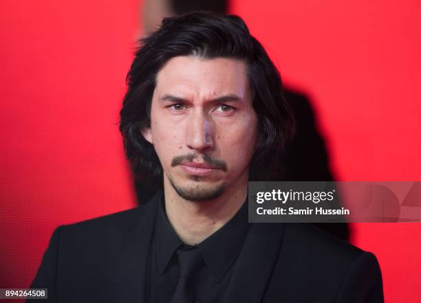 Adam Driver attends the European Premiere of 'Star Wars: The Last Jedi' at Royal Albert Hall on December 12, 2017 in London, England.