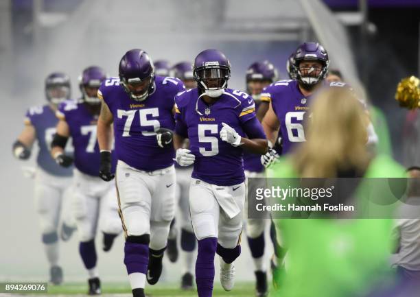 Teddy Bridgewater of the Minnesota Vikings leads the team out of the tunnel during introductions before the game against the Cincinnati Bengals on...