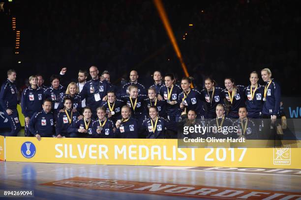 Team of Norway pose for a team photograph after the IHF Women's Handball World Championship final match between France and Norway at Barclaycard...