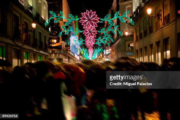 Madrid In the image, Christmas lighting of the street Preciados.