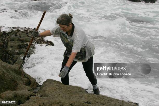 Corme, Galicia Mari Lista, percebeira hunting barnacles in Corme.