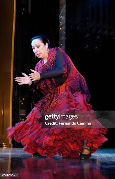 The 'bailaora of flamenco' Cristina Hoyos' during a performing in a private festival in Barcelona, Spain.