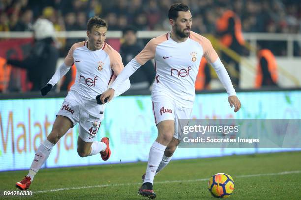 Yasin Oztekin of Galatasaray during the Turkish Super lig match between Malatyaspor v Galatasaray at the Malatya Arena on December 17, 2017 in...