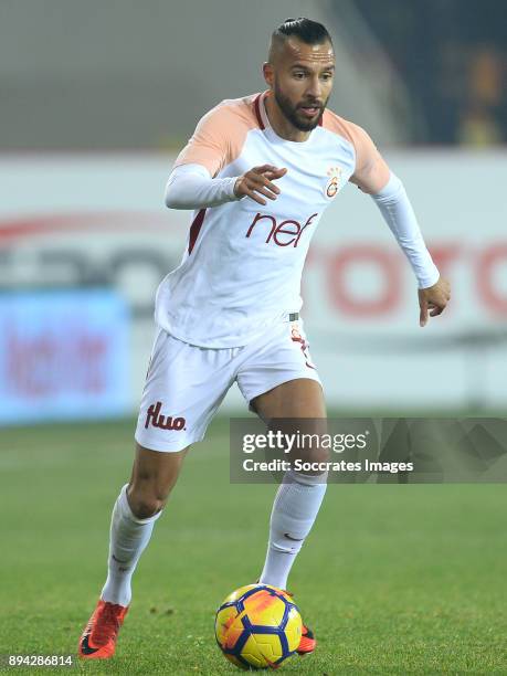 Yasin Oztekin of Galatasaray during the Turkish Super lig match between Malatyaspor v Galatasaray at the Malatya Arena on December 17, 2017 in...