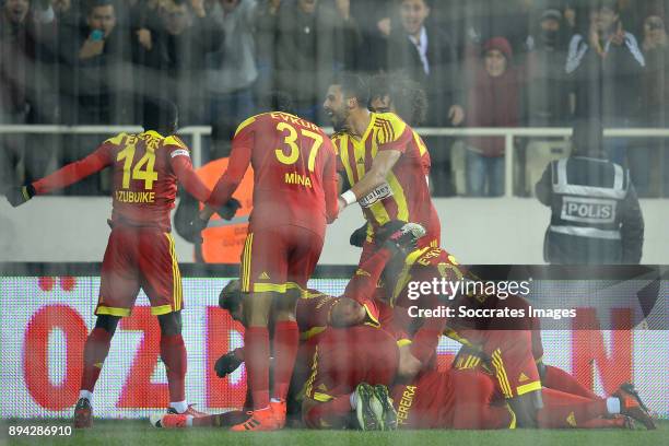 Khalid Boutaib of Malatyaspor celebrates 2-0 with Okechukwu Azubuike of Malatyaspor, Arturo Mina Meza of Malatyaspor, Aly Cissokho of Malatyaspor...