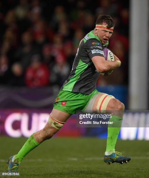 Will Safe crosses for the fifth Gloucester try during the European Rugby Challenge Cup match between Gloucester Rugby and Zebre at Kingsholm on...