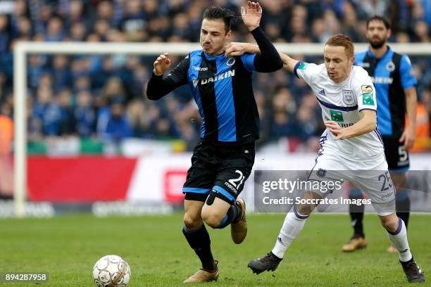 Dion Cools of Club Brugge, Adrien Trebel of RSC Anderlecht during the Belgium Pro League match between Club Brugge v Anderlecht at the Jan Breydel...