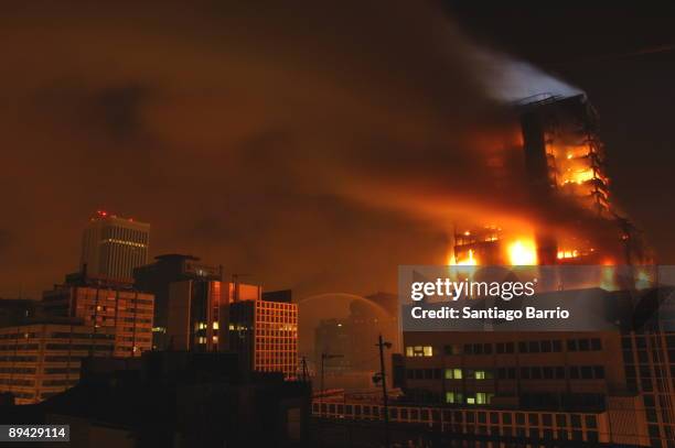 Fire in the Windsor Skycraper in Madrid. A spectacular fire destroys the Windsor offices building in Madrid,one of Madrid's tallest office buildings,...