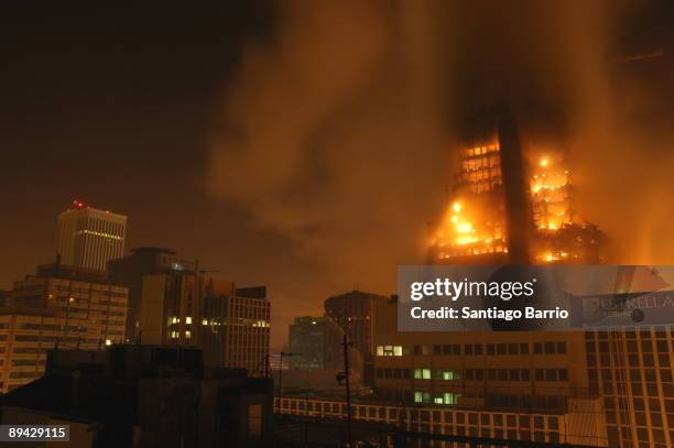 Fire in the Windsor Skycraper in Madrid. A spectacular fire destroys the Windsor offices building in Madrid,one of Madrid's tallest office buildings,...