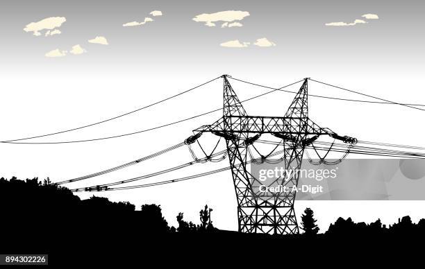 electric pylons - hydroelectric power stock illustrations