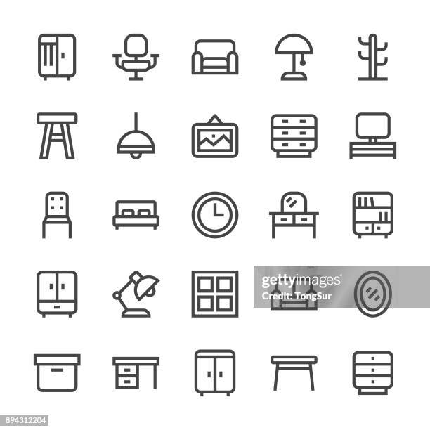 möbel-symbole - mediumx linie - buffet table stock-grafiken, -clipart, -cartoons und -symbole