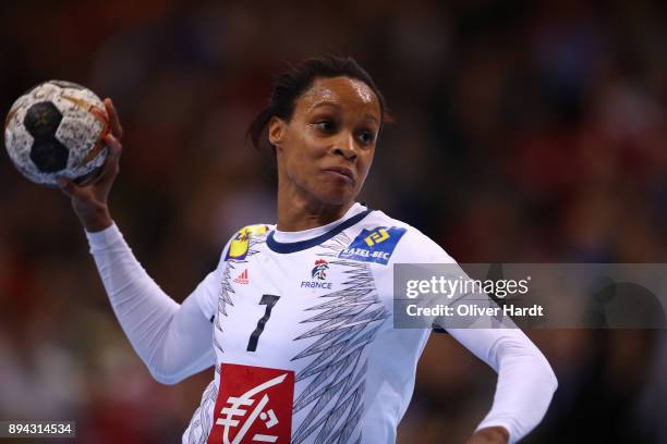 Allison Pineau of France in action during the IHF Women's Handball World Championship final match between France and Norway at Barclaycard Arena on...