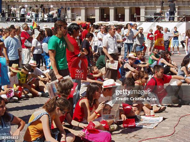 Plaza Mayor. Madrid . Hundreds of people had packed the Plaza Mayor in Madrid from early morning to follow the International Olympic Committee vote...