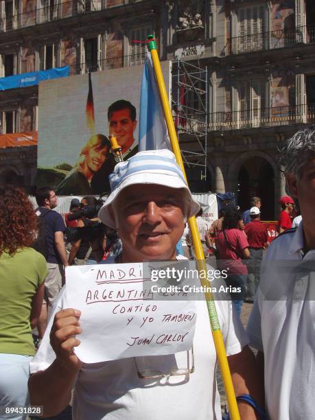 Plaza Mayor. Madrid . Hundreds of people had packed the Plaza Mayor in Madrid from early morning to follow the International Olympic Committee vote...