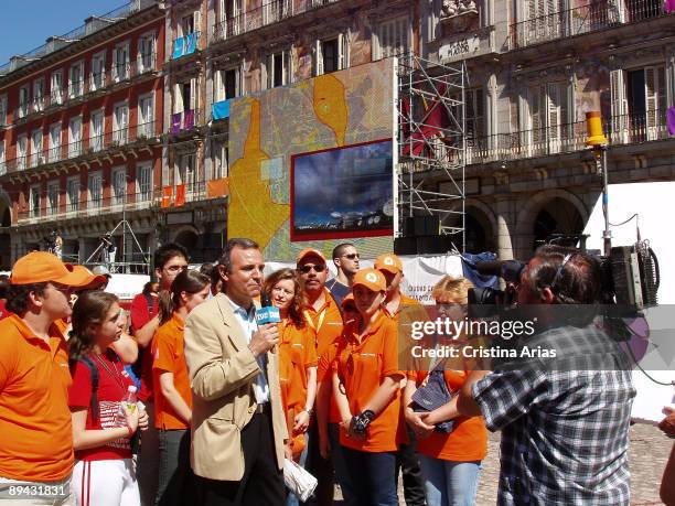 Plaza Mayor. Madrid . Hundreds of people had packed the Plaza Mayor in Madrid from early morning to follow the International Olympic Committee vote...