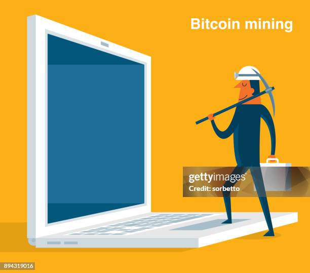 bitcoin mining - enter network - entering data stock illustrations