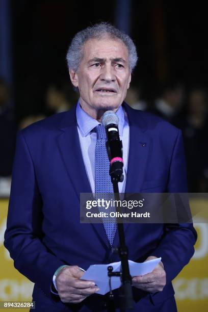 Handball president Hassan Moustafa speaks after the IHF Women's Handball World Championship final match between France and Norway at Barclaycard...