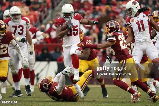 Running Back Elijhaa Penny of the Arizona Cardinals carries the ball in the fourth quarter against the Washington Redskins at FedEx Field on December...