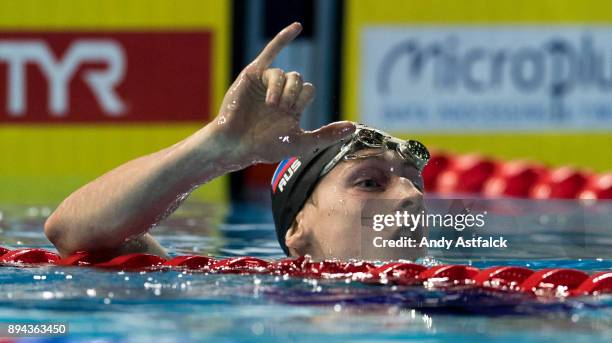 Aleksandr Kharlanov of Russia during the Men's 200m Butterfly Final during the European Short Course Swimming Championships on December 17, 2017 in...