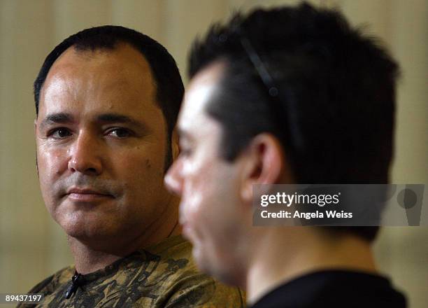 Ken Jordan and Scott Kirkland of The Crystal Method on set of their 'Come Back Clean' video shoot at Ben Kitay Studios on July 28, 2009 in Hollywood,...