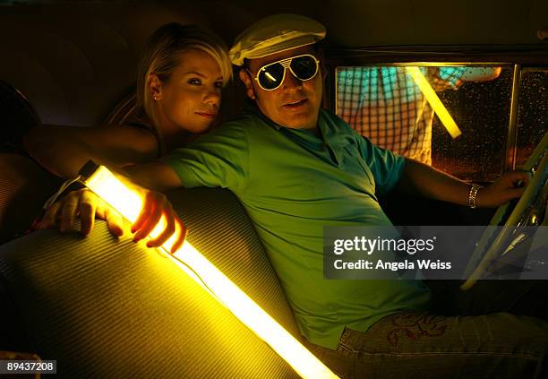 Drummer Samantha Maloney and musician Ken Jordan on set of The Crystal Method 'Come Back Clean' video shoot at Ben Kitay Studios on July 28, 2009 in...