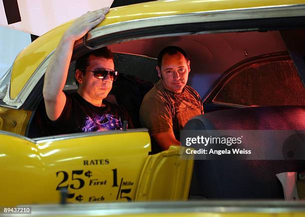 Scott Kirkland and Ken Jordan of The Crystal Method on set of their 'Come Back Clean' video shoot at Ben Kitay Studios on July 28, 2009 in Hollywood,...