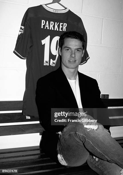 Scott Parker of Chelsea poses for a photograph having just signed for the club for £10 million from Charlton Athletic during the 2003/04 season at...