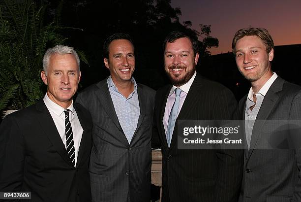 Actor John Slattery, AMC president and general manager Charlie Collier, actors Michael Gladis and Aaron Staton attend the 2009 TCA AMC cocktail...