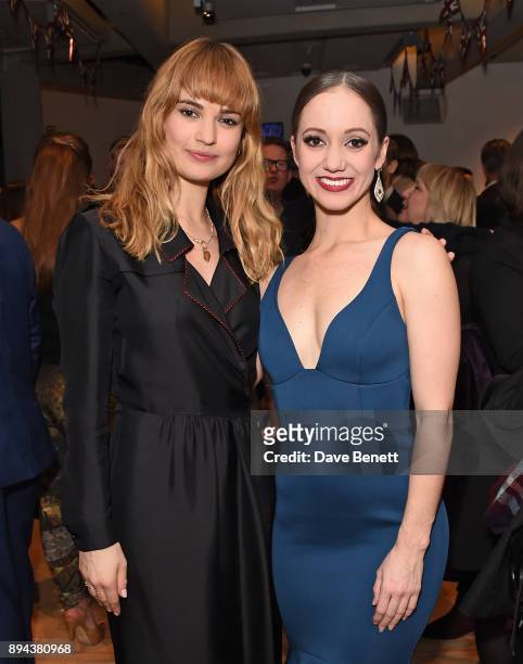 Lily James and Ashley Shaw attend the evening Gala Performance of "Matthew Bourne's Cinderella" at Sadler's Wells Theatre on December 17, 2017 in...