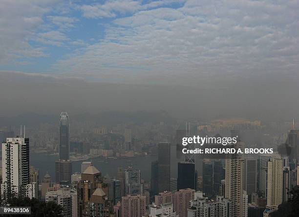 File photo taken December 24, 2008 shows the view from "The Peak" in Hong Kong, and a level of haze hanging over Victoria harbour while blue skies...