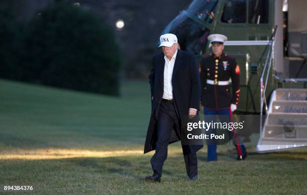 President Donald Trump arrives back at the White House on December 17, 2017 in Washington, DC. Trump is returning after an overnight stay at Camp...