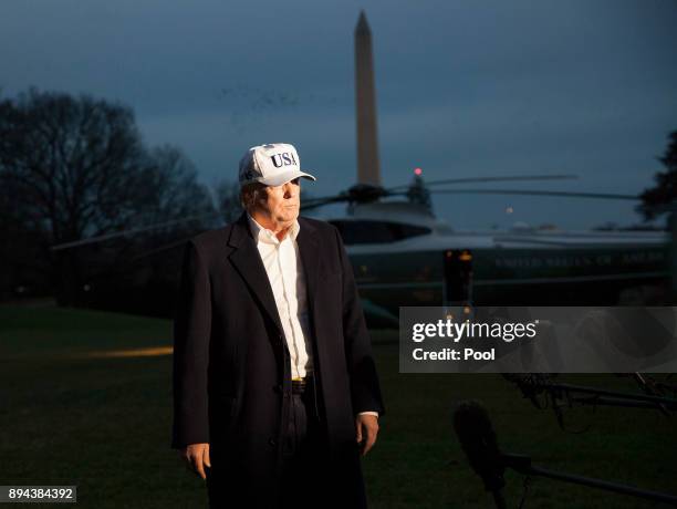 President Donald Trump arrives back at the White House on December 17, 2017 in Washington, DC. Trump is returning after an overnight stay at Camp...