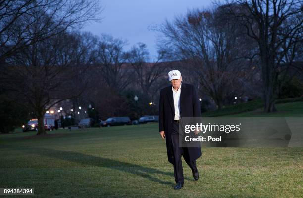 President Donald Trump arrives back at the White House on December 17, 2017 in Washington, DC. Trump is returning after an overnight stay at Camp...