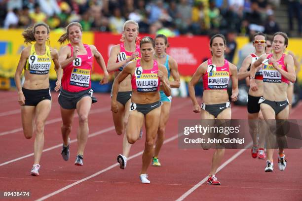 Anna Willard of the USA leads the 1500 Metres during day two of the Aviva London Grand Prix track and field meeting at Crystal Palace Stadium on July...