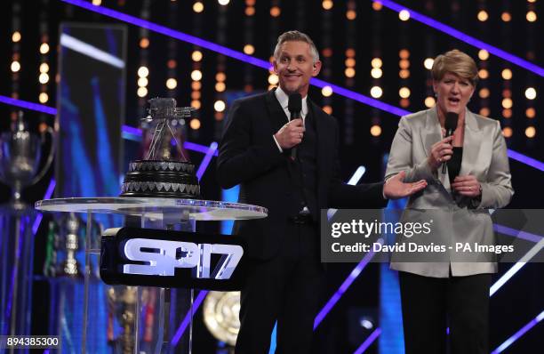 Gary Lineker as the TV link to winner Mo Farah is lost during the BBC Sports Personality of the Year 2017 at the Liverpool Echo Arena.