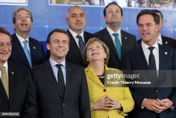 Leaders pose during a ceremony on the Permanent Structure Cooperation on the margin of an European Council in the Europa, the EU Council headquarter,...