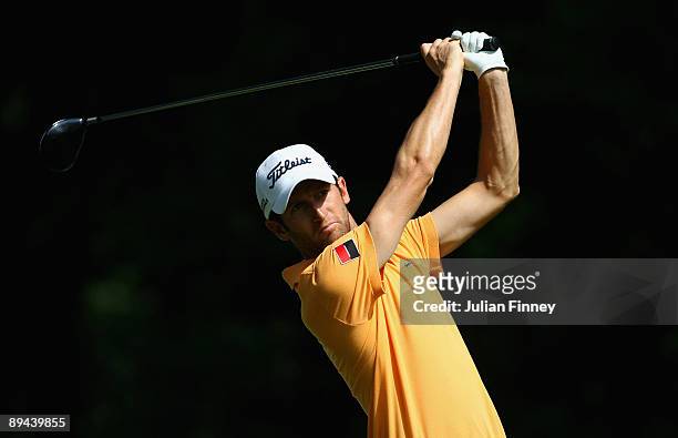Gregory Bourdy of France in action in the Pro-Am tournament during previews for the Moravia Silesia Open Golf on July 29, 2009 in Celadna, Czech...