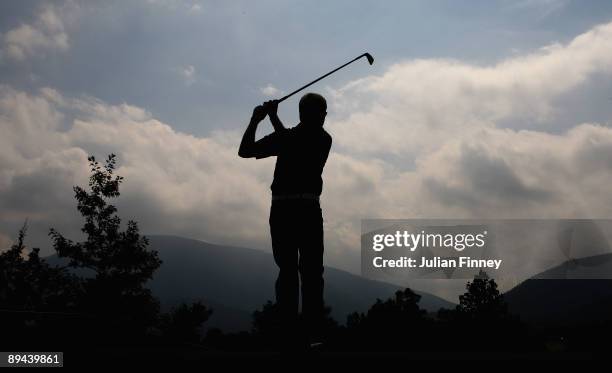 Simon Dyson of England in action in the Pro-Am tournament during previews for the Moravia Silesia Open Golf on July 29, 2009 in Celadna, Czech...