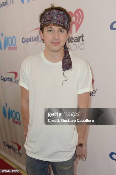 Charlie Puth attends Y100's Jingle Ball 2017 at BB&T Center on December 17, 2017 in Sunrise, Florida.