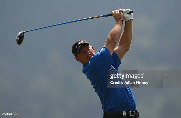 Alex Cejka of Germany in action in the Pro-Am tournament during previews for the Moravia Silesia Open Golf on July 29, 2009 in Celadna, Czech...