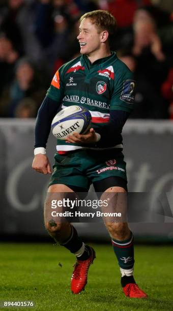 Mathew Tait of Leicester Tigers during the European Rugby Champions Cup match between Leicester Tigers and Munster Rugby at Welford Road on December...