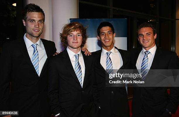 Zach Cairncross, Rhyan Grant, Brendan Gan and Adam Casey pose during the Sydney FC A-League Season Launch at Star City on July 29, 2009 in Sydney,...