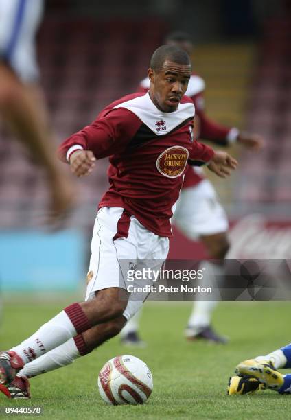 Alex Dyer of Northampton Town in action during the Pre-Season Friendly Match between Northampton Town and Sheffield Wednesday at Sixfields Stadium on...