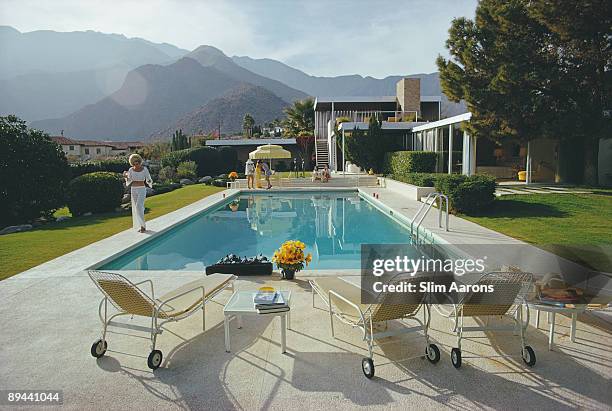 Helen Dzo Dzo at the Kaufmann Desert House in Palm Springs, California, designed by Richard Neutra in 1946 for businessman Edgar J. Kaufmann.