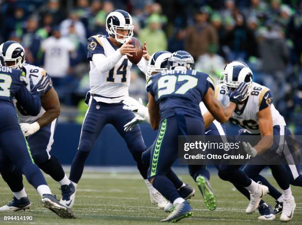 Quarterback Sean Mannion of the Los Angeles Rams gets the snap during the fourth quarter of the game against the Seattle Seahawks at CenturyLink...