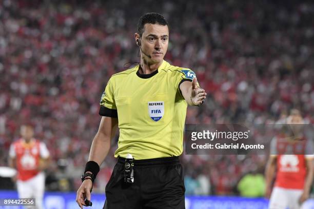 Referee Wilmar Roldan in action during the second leg match between Millonarios and Santa Fe as part of the Liga Aguila II 2017 Final at Nemesio...