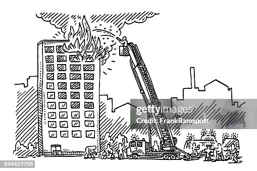 Highrise Building Fire Emergency Drawing High-Res Vector Graphic ...